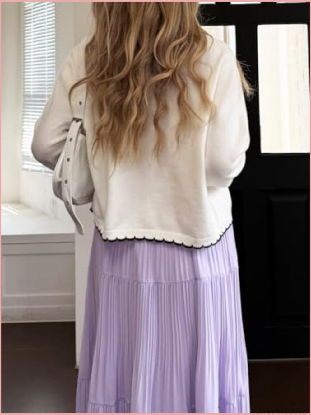 Long Sleeve Cardigan Button Down Knit Open Front Cropped Contrast Trim Sweater - Picture 4 of 7